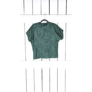 Vintage green cap sleeve pleated pullover blouse